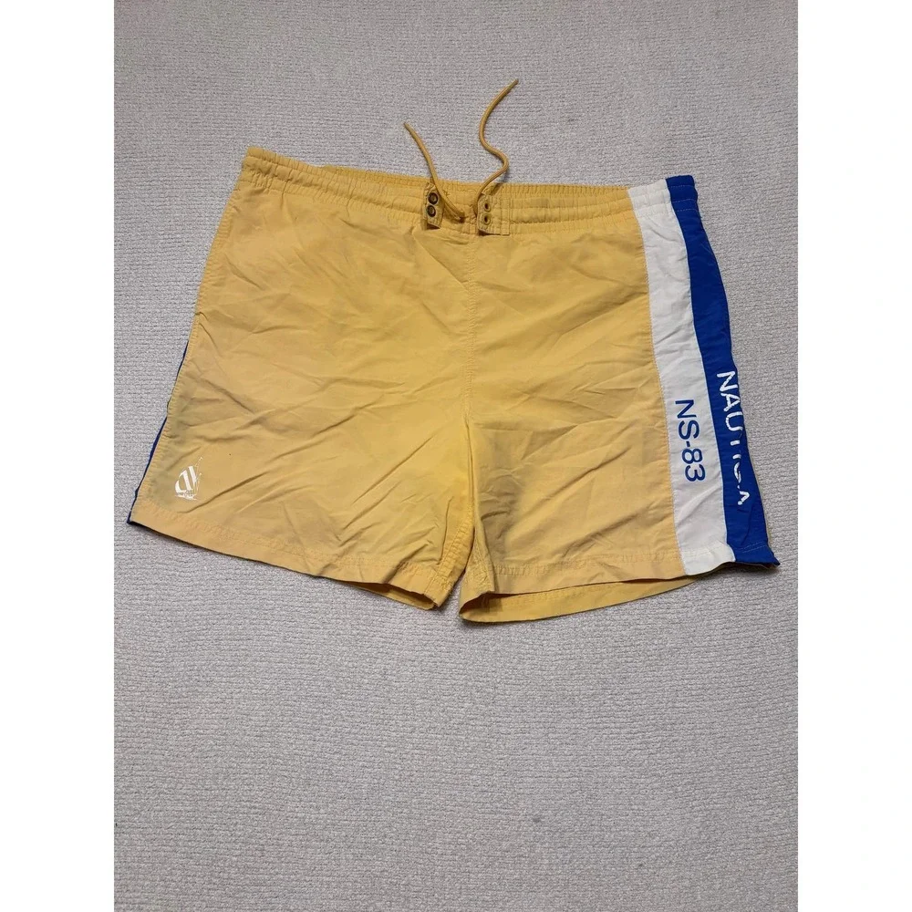 Nautica Mens Swim Trunks Size L Board Shorts Yellow Nylon Colorblock NS-83
